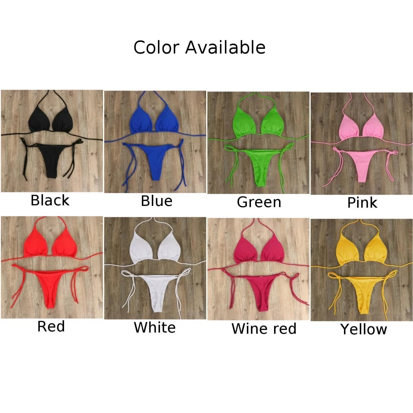 Women Thong Bikini Set Side Tie Sexy Swimsuit Bandage Style Brazilian Swimwear Woman Clothing Red/Blue/Black/White/Wine Red/Pink - Image 2