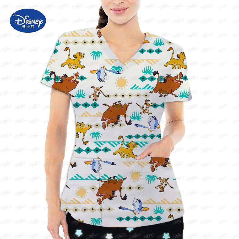 Lion King Nurse Ladies Casual Short sleeved Clothing Top grade Pharmacy Work Medical Doctor Nurse Uniform V-neck - Image 2